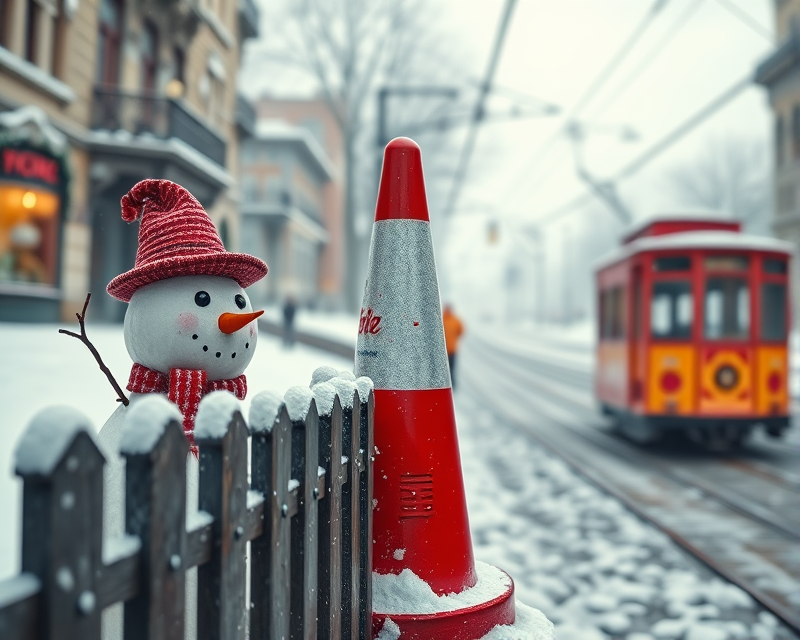 cone, fence, snowman, cable car